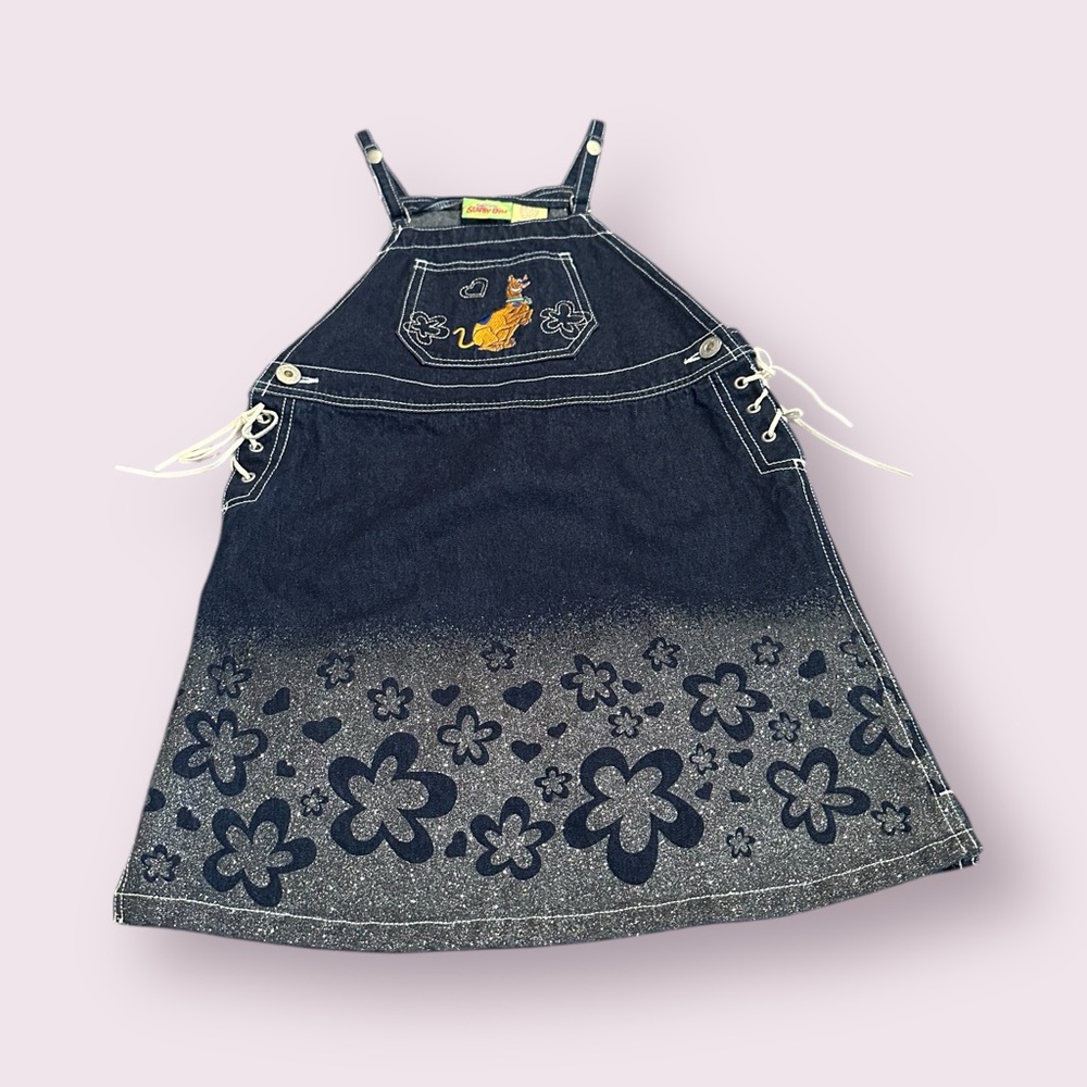 Vintage Girls Y2K Scooby-Doo Cartoon Network Denim Dress Lace Up Glitter 6X